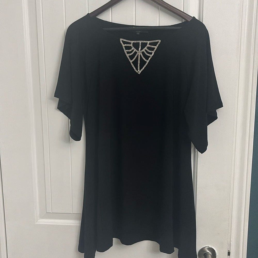 RED CORAL Black Swing Top with Rhinestone Beading